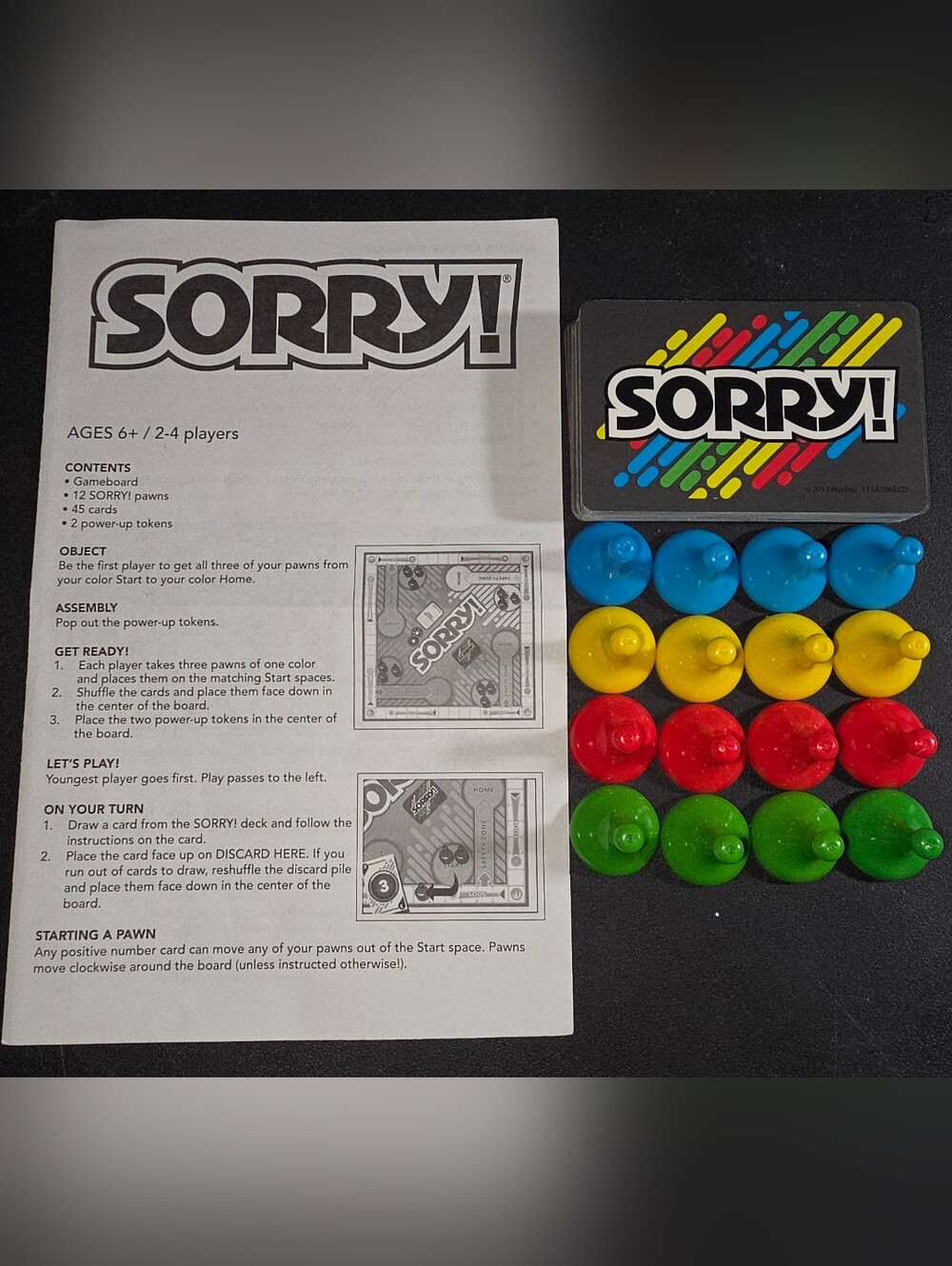 2013 Sorry Game Replacement Pieces Cards Pawns Instructions - Complete